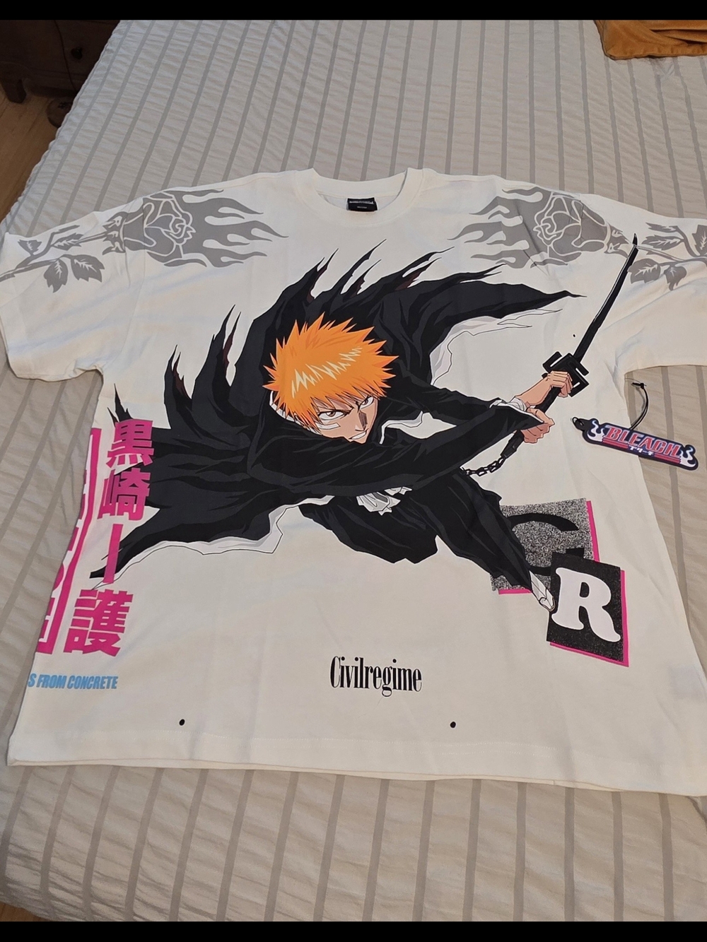 Civil Regime Bleach Ichigo Kurosaki Roses From Concrete Size XL  Over Sized NWT